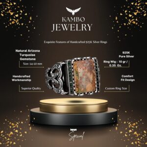 Sterling Gümüş Erkek Yüzük, Gerçek Doğal Arizona Turkuaz Taş Yüzük - Görsel 2