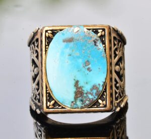Doğal Arizona Turkuaz Taşlı Erkek Yüzük - Gümüş - Görsel 5