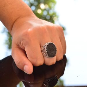 925 Ayar Gümüş İslami Zülfikar Kılıcı Yüzüğü, Doğal Oniks Taşı, Süleyman Mührü Yüzüğü, Davut Yıldızı Yüzüğü - Görsel 3