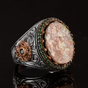 Erkek El Yapımı Gerçek Doğal Arizona Turkuaz Taş Yüzük, 925 Ayar Gümüş Yüzük, Sultan Yüzük - Görsel 4