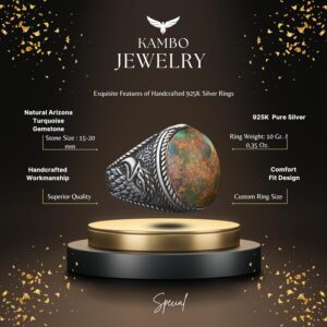 Gerçek Doğal Yeşil Turkuaz (Firuze) Şahin Tasarımlı Yüzük - 925 Ayar Gümüş El Yapımı Erkek Takısı - Görsel 2