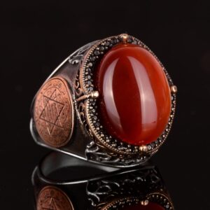 El Yapımı Sterlin Gümüş Yüzük ile Doğal Karnelyan Taşı ve Süleyman Yıldızı Sembolü - Görsel 5