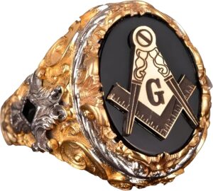 Usta Masonik Yüzük - 925 Ayar Gümüş, Altın Kaplama Siyah Obsidan, Mason Sembolü, Kelt Tasarımı Spiritüel Erkek Takısı (Özel) - Görsel 1