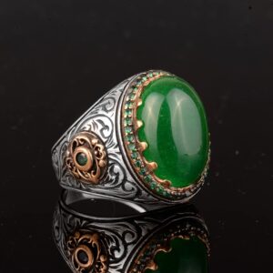 Erkekler için Gümüş Yüzük, Gerçek Doğal Yeşim Taşı Yüzük, Kral Yüzüğü - Görsel 5