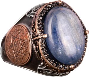 Erkekler için Gümüş Yüzük, Doğal Kyanit Taşı Yüzüğü - 925 Ayar Saf Gümüş Erkek Yüzüğü, Davud Yıldızı Yüzüğü - Görsel 1