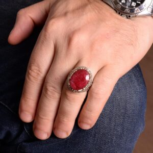 925 Ayar Gümüş Erkek Yüzük, Gerçek Doğal Yakut Taşlı Yüzük - Görsel 6