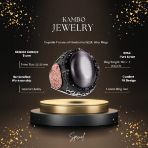 David Yıldızı Yüzük, Yapay Taş Yüzük, 925 Ayar Gümüş Süleyman Yüzüğü (Siyah Kedi Gözlü Yapay Taş) - Görsel 3