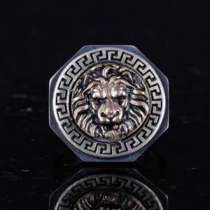 925 Ayar Gümüş Yüzük - Yunan Anahtarı Tasarımı Erkek Yüzüğü - El Yapımı Yüzük (Aslan) - Görsel 4