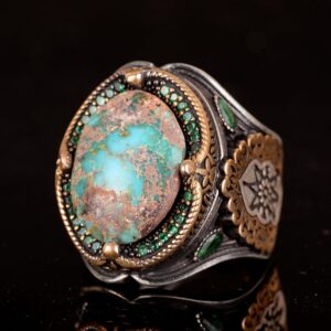 925 Doğal Arizona Turkuaz Taş Yüzük, Oval Sterlin Gümüş Yüzük Erkekler için (Stil-3) - Görsel 4