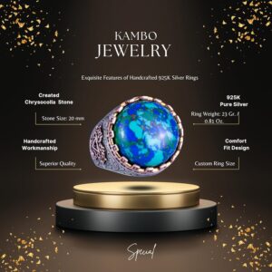 925 Ayar Gümüş Yüzük - Kral Yüzüğü - Oluşturulmuş Taş Yüzük - El Yapımı Yüzük Erkekler İçin (Oluşturulmuş Krysokolla) - Görsel 2