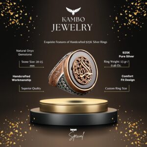 925 Ayar Gümüş Erkek Yüzük, Oniks Taşı ve Allah Hat Sanatı Tasarımı ile - Görsel 2