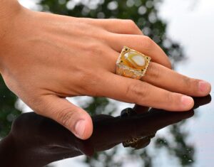 Doğal Sedef Taşlı Erkek Yüzük, El Yapımı Altın Oymalı Tasarım, 925 Ayar Gümüş Yüzük - Görsel 6