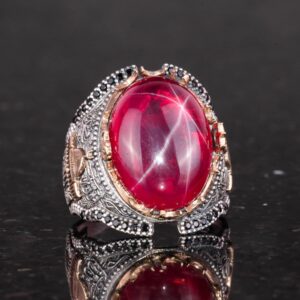 İslami Yıldız Ruby Taş Yüzük, 925 Ayar Sert Gümüş Yüzük, Farklı Yüzük - Görsel 4