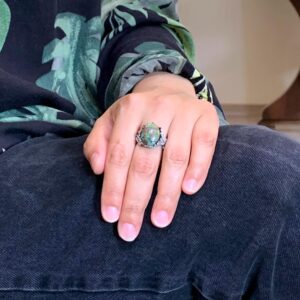 Gerçek Doğal Arizona Turkuaz Taş Yüzük, 925 Ayar Gümüş Yüzük, Minimalist El Yapımı Yüzük (Stil-10) - Görsel 3