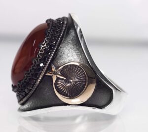 Erkek 925 Ayar Gümüş Yüzük Doğal Kırmızı Akik Taşı ile - Görsel 3