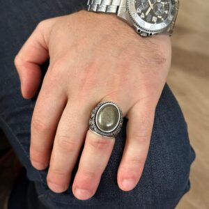 Erkekler için Zarif Taş Koleksiyonu: 925 Ayar Gümüş Büyük Yüzükler - Doğal Taş Seçimi (Pirita) - Görsel 7