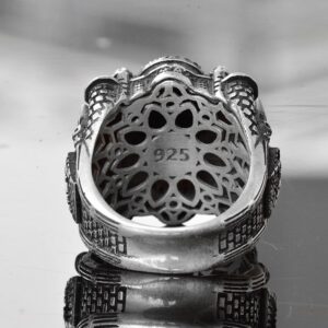 Gerçek Doğal Rutil Altın Kuvars Taşı Yüzük, İslam Yüzüğü, 925 Ayar Gümüş Yüzük, Camii Nakışlı 3D Tasarım - Görsel 8