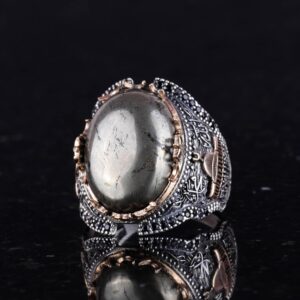 Gerçek Doğal Pirit Taşı Yüzük, 925K Sert Gümüş Erkek Yüzüğü, Refah Manifestasyonu Tasarımı - Görsel 4