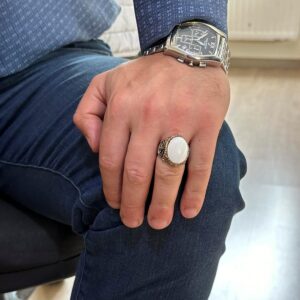 Denizci Çapa Gümüş Yüzük, Doğal Sedef Taş Yüzük, 925 Ayar Gümüş Yüzük - Görsel 3