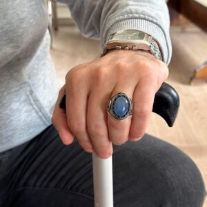 925 Ayar Katı Gümüş Erkek Yüzük - Doğal Taşlarla El Yapımı Şıklık (Kalsedon Taşı) - Görsel 3