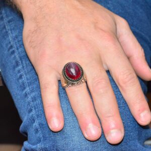 925 Ayar Gümüş Erkek Yüzük, Gerçek Doğal Taş Yüzük, İslami Yüzük (Yıldız Yakutu) - Görsel 5