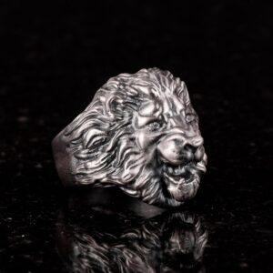 925 Ayar Gümüş Erkek Yüzük - Aslan Başı Figürlü Güç Sembolü Yüzük - El Yapımı Vintage Tasarım - Görsel 4