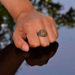 Gerçek Doğal Opal Taşı Yüzük, Erkekler İçin Gümüş Yüzük, El Yapımı Yüzük, 925 Ayar Gümüş Erkek Yüzüğü - Görsel 7