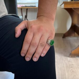 Yapay Taş Yüzük - 925 Ayar Gümüş El Yapımı Yüzük - (Yapılmış Kaplan Göz) - Görsel 3