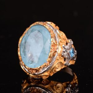 925 Ayar Gümüş Yüzük, Paraiba Yapay Taşlı Erkek Gümüş Yüzük - Görsel 5