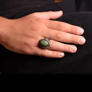 Gerçek Doğal Zümrüt Taşı Erkek Yüzük, Osmanlı Yüzüğü, Orta Doğu Etnik Tasarım, 925 Ayar Gümüş Yüzük - Görsel 3