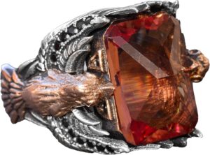 El Yapımı Sultanite Taşlı Yüzük, Gümüş Erkek Yüzüğü, Kartal Tasarımı - Dönüşüm ve Özgürlüğün Sembolü - Görsel 1