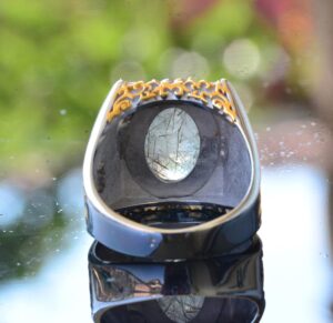 Gerçek Doğal Rutilatlı Kuvars Taşı Yüzük, 925 Ayar Gümüş Yüzük Erkekler İçin, Sultan Erkek Yüzüğü - Görsel 8