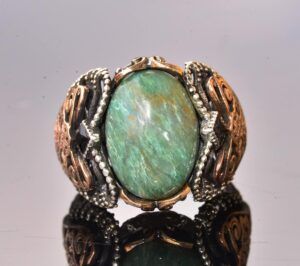 Gerçek Kan Taşı Doğal Taş Yüzük, 9.30 Karat, Gümüş Erkek Yüzüğü, Yığma Yüzük Taşı - Görsel 2