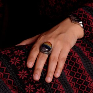 925 Ayar Gümüş Erkek Yüzük, 7 Çakra Doğal Taşı Yüzük, Gökkuşağı Yüzük, Tuğra Yüzük - Görsel 3