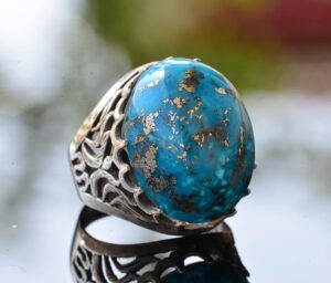 Doğal Arizona Turkuaz Taş Yüzük, 925 Ayar Gümüş Büyük Erkek Yüzük (Model-1) - Görsel 3