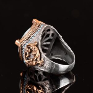 Gerçek Doğal Larimar Taşı Erkek Yüzük, Bizans Erkek Yüzüğü, 925 Ayar Gümüş Yüzük - Görsel 7