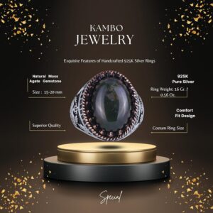 Gerçek Doğal Taş Yüzük - El Yapımı Kartal Yüzüğü - 925 Ayar Gümüş Moss Agate Yüzük - Görsel 2