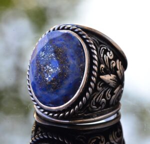 Erkekler için 925 Ayar Gümüş Yüzükler - Doğal Taş Seçimi (Sodalit) - Görsel 3