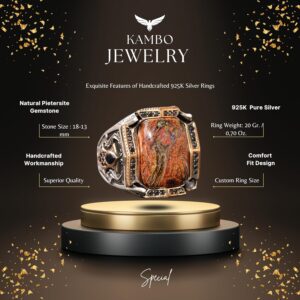 El Yapımı Pietersite Doğal Taş Yüzük, Sterlin Gümüş Erkek Yüzüğü - Açıklık ve Dönüşüm Sembolü - Görsel 2