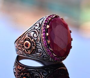 Erkekler için Doğal Yakut Taşlı Yüzük, 925 Ayar Gümüş El Yapımı Vintage Tarzı, Şifa Kristali Takı - Görsel 4