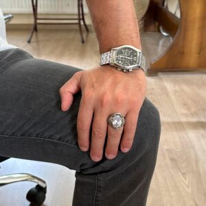 Oluşturulmuş Taş Yüzük - Şık El Yapımı 925 Ayar Gümüş Erkek Takısı - Erkek Yüzük (Oluşturulmuş Kristal) - Görsel 3