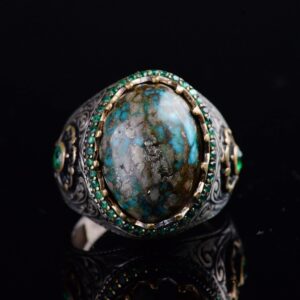 Erkekler için El Yapımı Doğal Arizona Turkuaz Taş Yüzük, 925 Ayar Gümüş Yüzük, Sultan Yüzük (Model-12) - Görsel 6