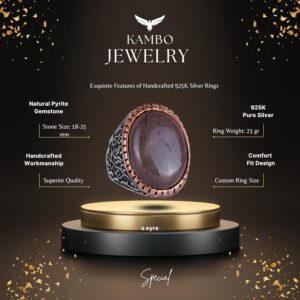 Gerçek Doğal Pirit Taşı Yüzük, 925 Ayar Katı Gümüş Erkek Yüzük, Bereket Manifestasyonu Tasarımı - Görsel 2