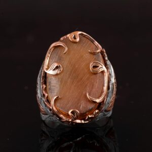 Gerçek Doğal Kehribar Taşlı Yüzük, 925 Ayar Gümüş Yüzük, İslami Vavlı yüzük - Görsel 2