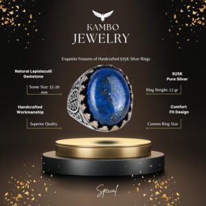 925 Ayar Katı Gümüş Erkek Yüzüğü Doğal Taşlarla - El Yapımı Zarafet (Lapis Lazuli Taşı) - Görsel 5