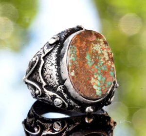 925 Ayar Gümüş Gerçek Arizona Turkuaz Taşlı Bizans Erkek Yüzüğü - El Yapımı Takı - Görsel 3