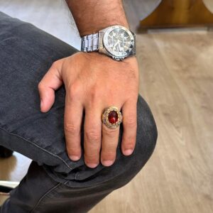 Yapay Taş Yüzük - Sultan Yüzüğü - 925 Ayar Gümüş Yüzük Erkekler İçin - El Yapımı Kral Yüzüğü (Yapay Garnet) - Görsel 3