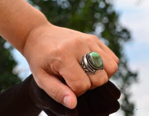 Gerçek Doğal Arizona Turkuaz Taş Yüzük, El Yapımı 925 Ayar Gümüş Erkek Yüzüğü - Görsel 7