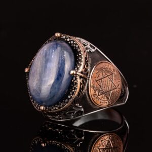 Erkekler için Gümüş Yüzük, Doğal Kyanit Taşı Yüzüğü - 925 Ayar Saf Gümüş Erkek Yüzüğü, Davud Yıldızı Yüzüğü - Görsel 6