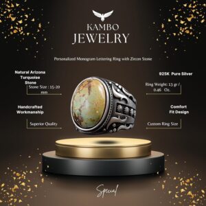 925 Ayar Gümüş Erkek Yüzük Doğal Arizona Turkuaz Taşı - Vintage Tasarım El Yapımı Takı - Görsel 2